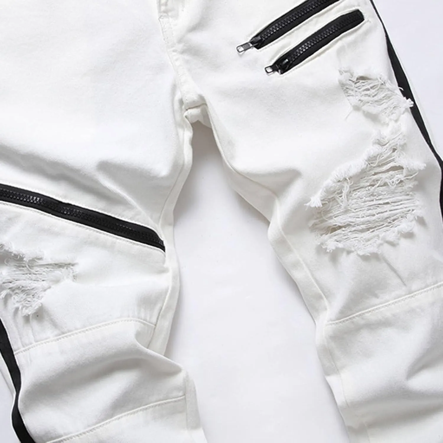 Men's Trousers Slim Casual Fit Ripped Straight Leg Plus Size Fashion Pants Middle Waist Denim Long Pants Mens Jeans