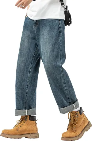 Men's Vintage Casual Relaxed Fit Jeans Comfort Straight Leg Spring Fall Denim Pants Lightweight Solid Jeans Trouser