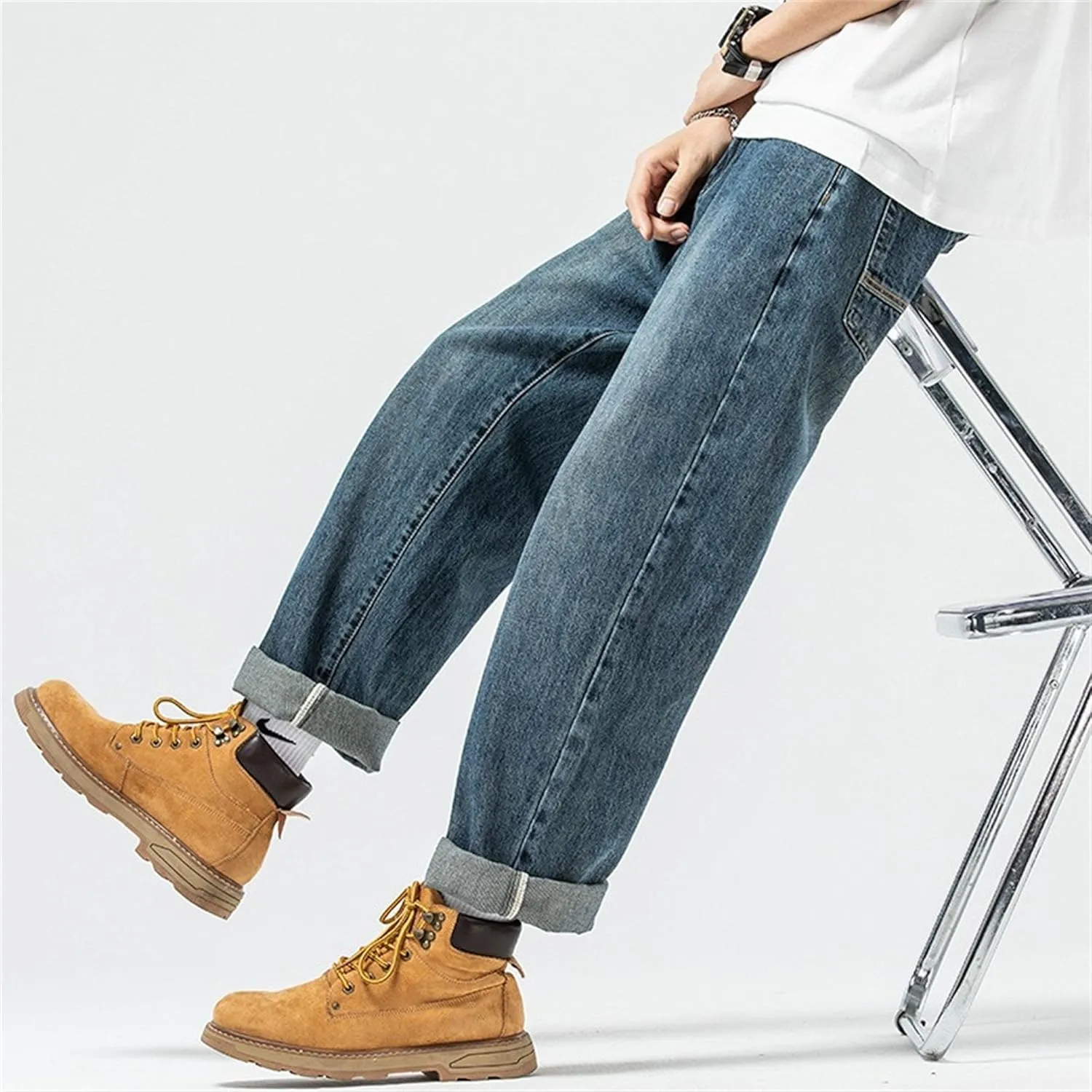 Men's Vintage Casual Relaxed Fit Jeans Comfort Straight Leg Spring Fall Denim Pants Lightweight Solid Jeans Trouser