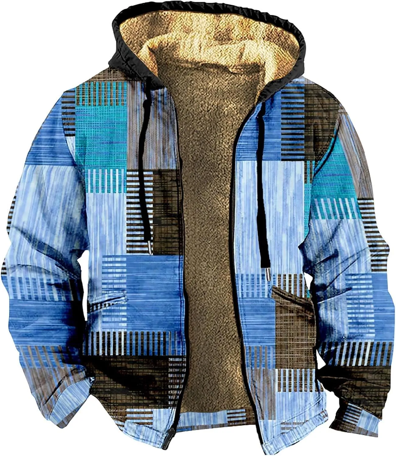 Mens Vintage Fleece Jacket Sherpa Lined Winter Coats Fall Winter Outerwear Windproof Casual Thermal Hoodies Plus Size