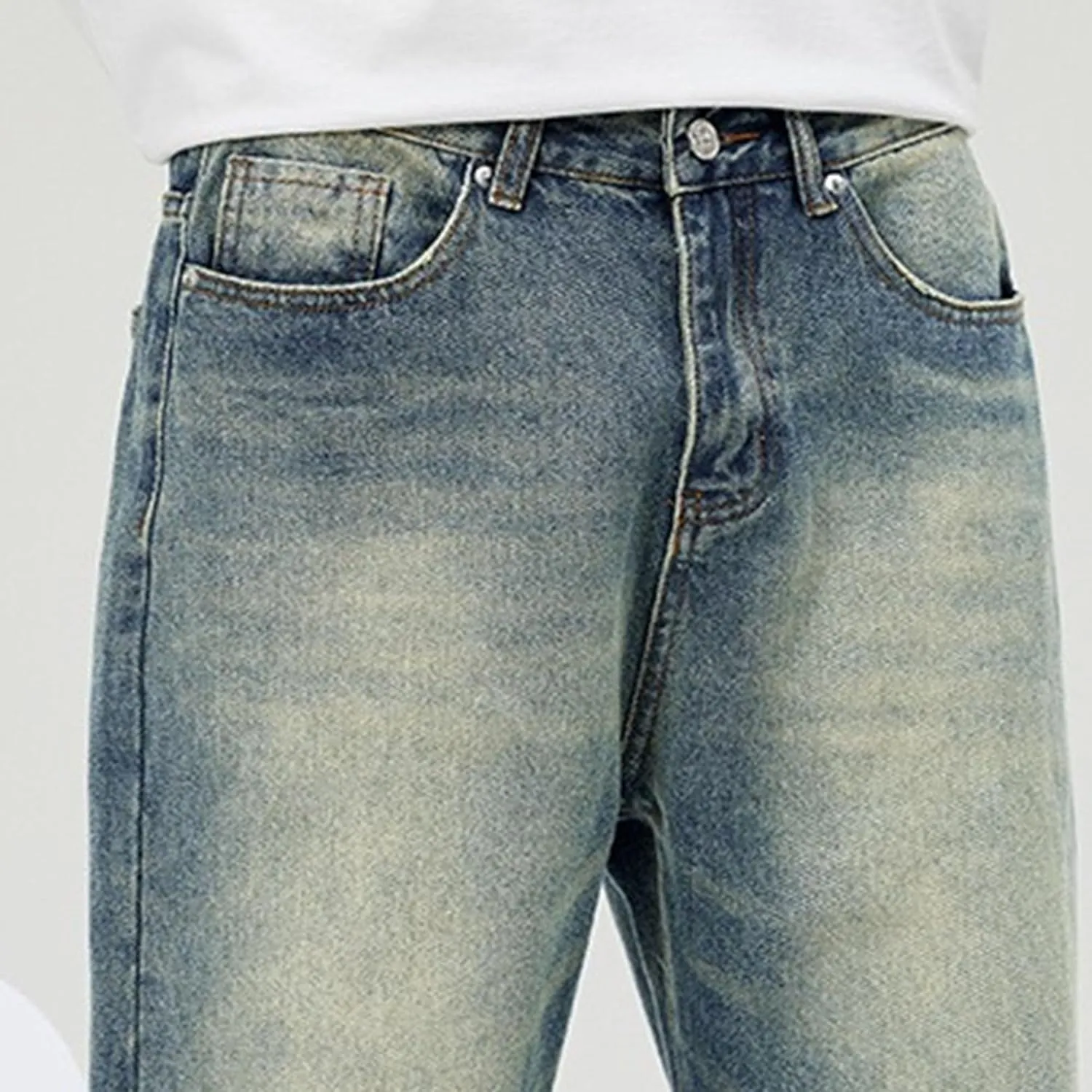 Men's Vintage Straight Leg Casual Jeans Wide Leg Washed Outdoor Denim Pants Relaxed Fit Hip Hop Baggy Jeans