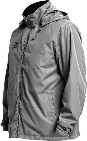 Men's Waterproof Raincoat Zip Up Lightweight Rain Jacket with Detachable Hood Softshell Windbreaker for Hiking Travel
