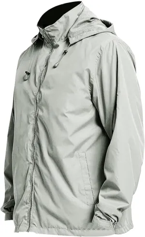 Men's Waterproof Raincoat Zip Up Lightweight Rain Jacket with Detachable Hood Softshell Windbreaker for Hiking Travel