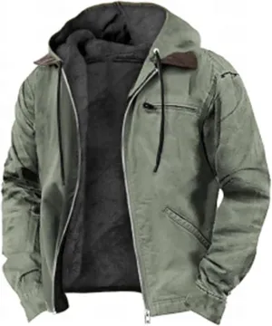 Men's Winter Coat Sherpa Fleece Lined Jacket Western Graphic Full Zip Thick Heavyweight Hoodie Winter Sweatshirts Coat
