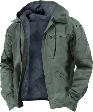 Men's Winter Coat Sherpa Fleece Lined Jacket Western Graphic Full Zip Thick Heavyweight Hoodie Winter Sweatshirts Coat