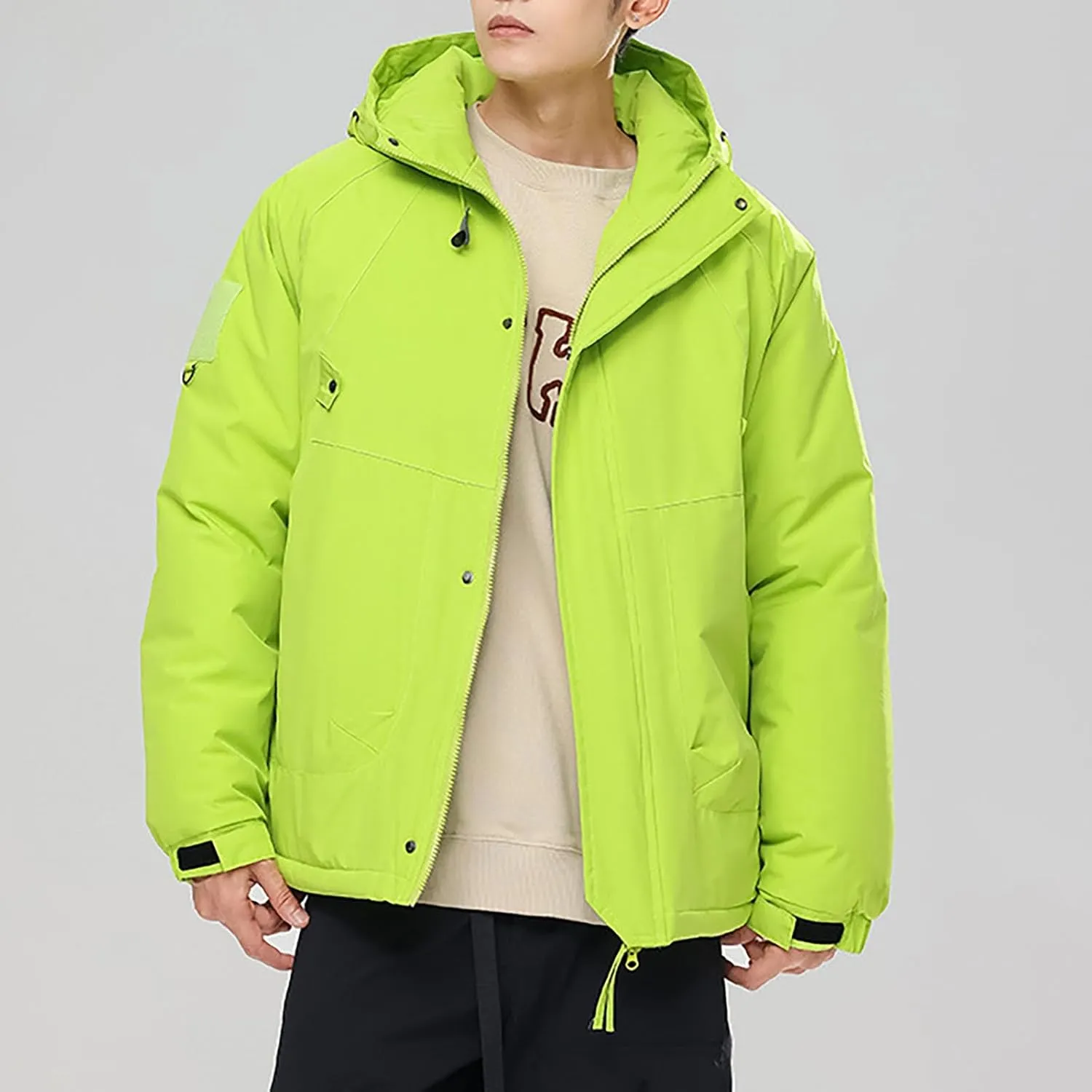 Mens Winter Coats with Hood Plus Size Warm Parka Jacket Waterproof Windproof Padded Outwear for Travel Hiking Running