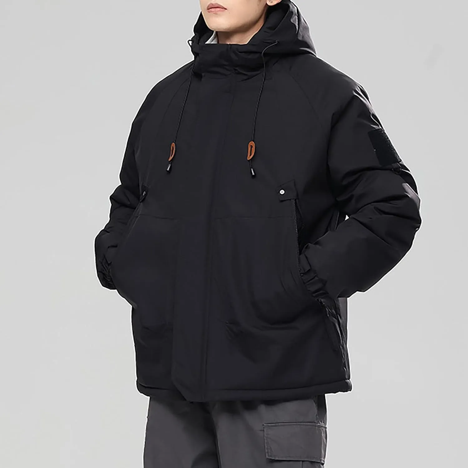Mens Winter Coats with Hood Plus Size Warm Parka Jacket Waterproof Windproof Padded Outwear for Travel Hiking Running