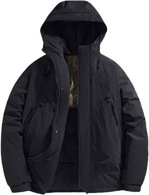 Mens Winter Coats with Hood Plus Size Warm Parka Jacket Waterproof Windproof Padded Outwear for Travel Hiking Running
