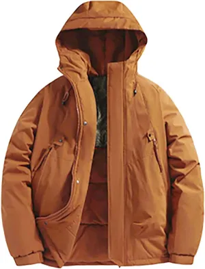 Mens Winter Coats with Hood Plus Size Warm Parka Jacket Waterproof Windproof Padded Outwear for Travel Hiking Running