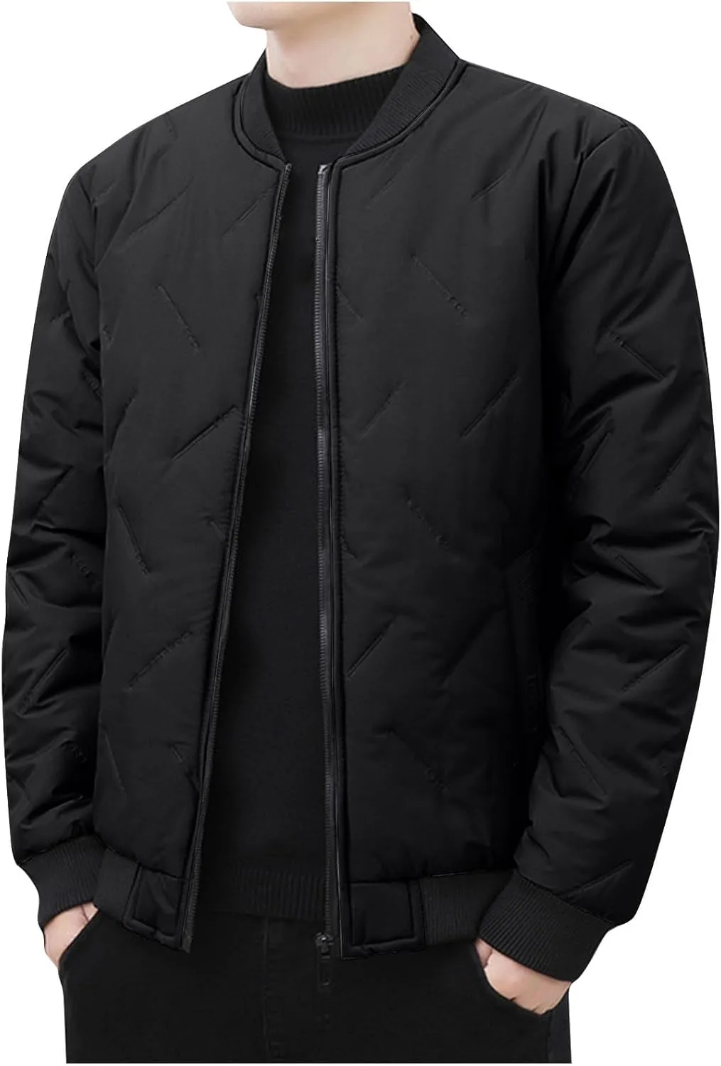 Men's Winter Jacket Collar Puffer Jacket Lightweight Flight Jacket Plus Size Down Coat Zip up Padded Coat Casual Jacket