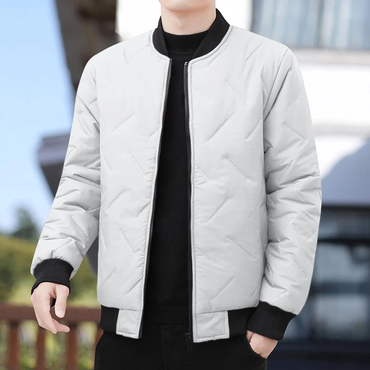 Men's Winter Jacket Collar Puffer Jacket Lightweight Flight Jacket Plus Size Down Coat Zip up Padded Coat Casual Jacket