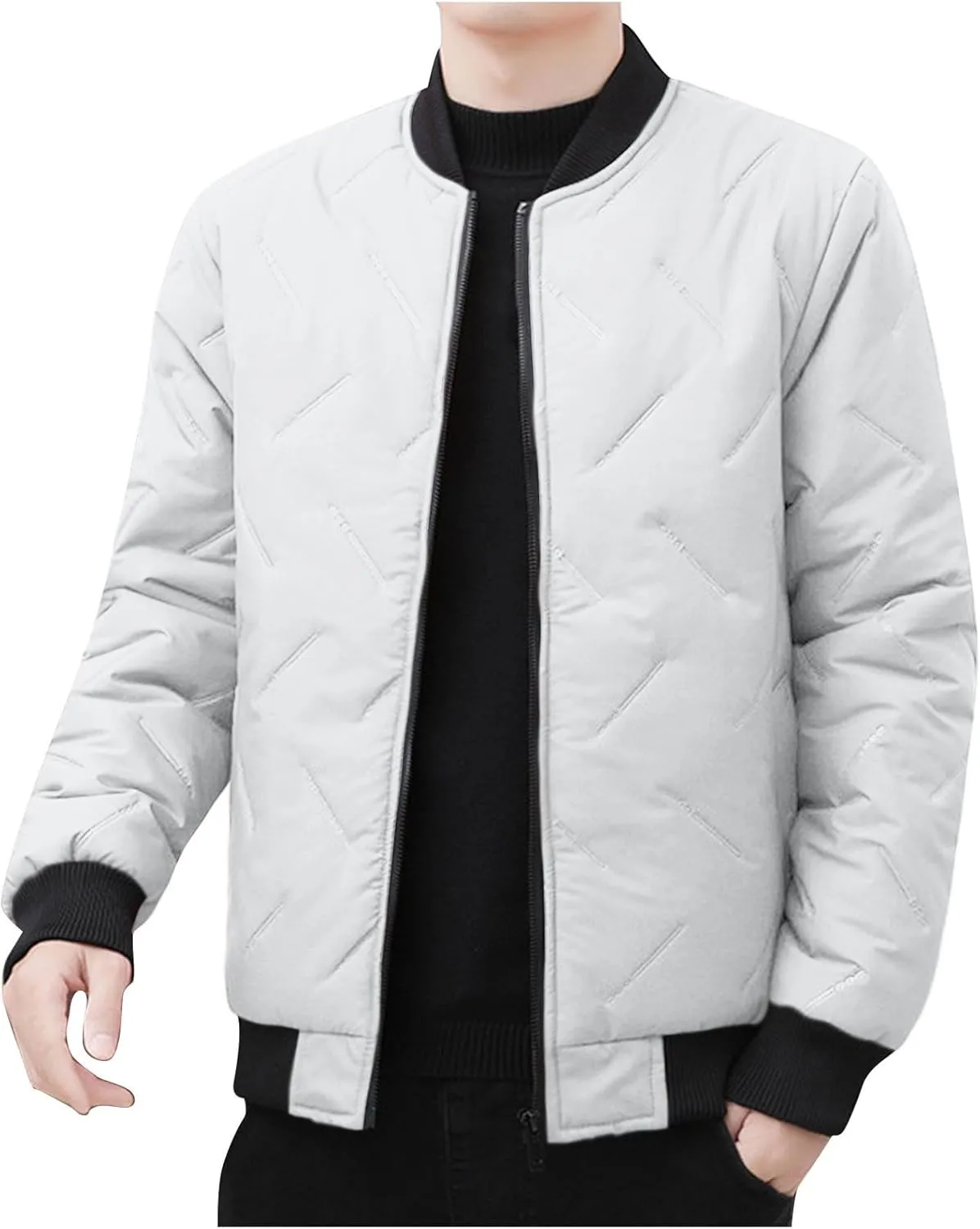 Men's Winter Jacket Collar Puffer Jacket Lightweight Flight Jacket Plus Size Down Coat Zip up Padded Coat Casual Jacket