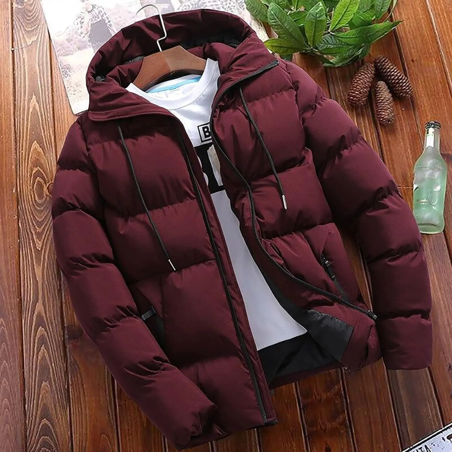 Men's Winter Jacket Hooded Zip Jacket With Pockets Loose Long Sleeve Casual Parkas Daily Activity Wear Outerwear