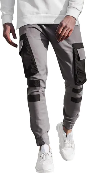 Mens Workout Cargo Sweatpants Pockets Pant Mens Cotton Linen Pants Loose Casual Lightweight Elastic Waist Drawstring