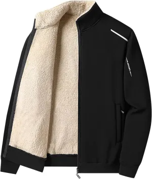 MIDOO Mens Full Zipper Fleece Jacket without Hood Casual Soild Color Long Sleeve Pocket Hoodies Cotton Coat Top