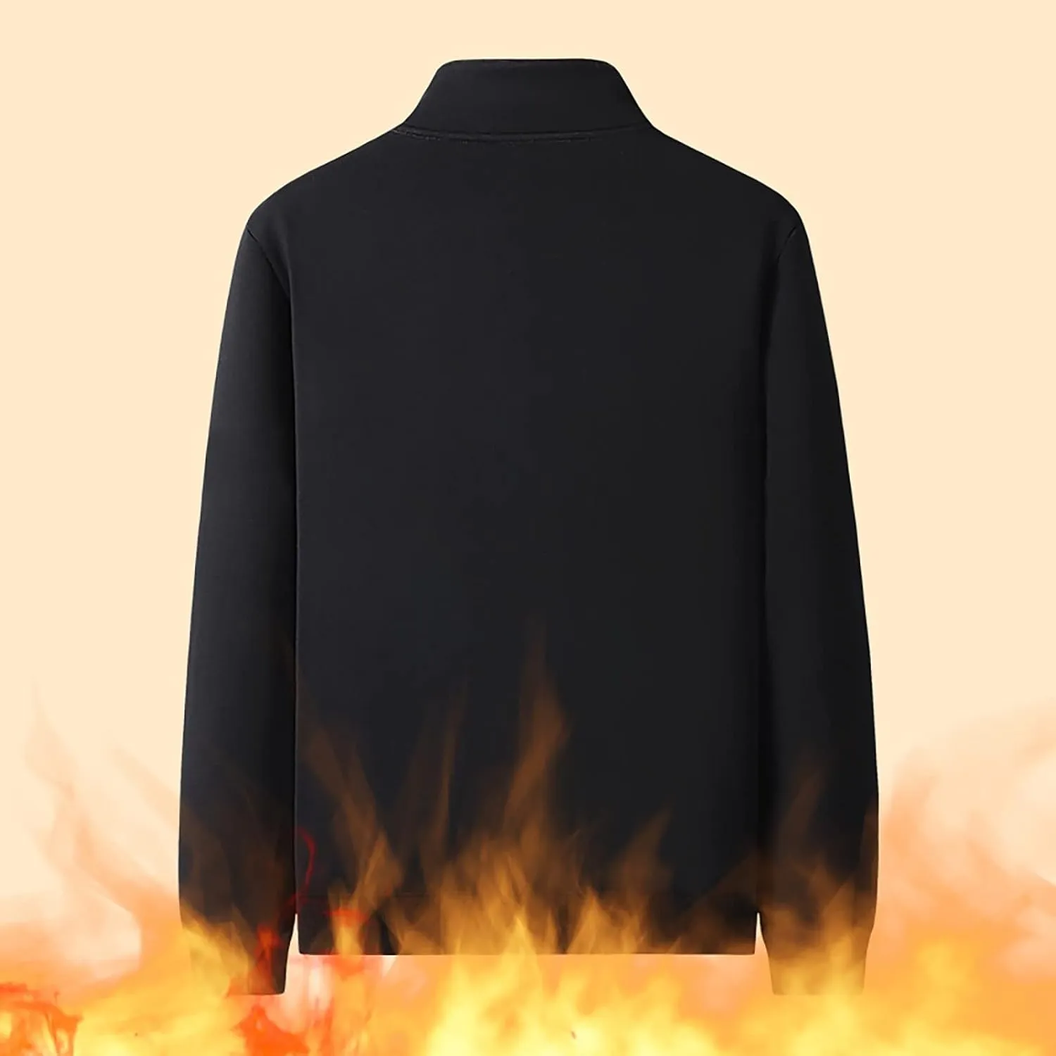 MIDOO Mens Full Zipper Fleece Jacket without Hood Casual Soild Color Long Sleeve Pocket Hoodies Cotton Coat Top