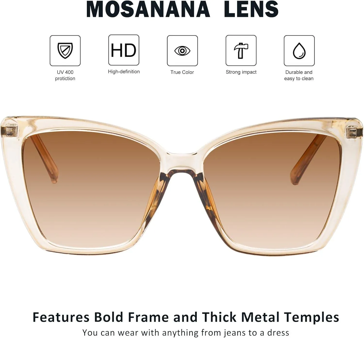 mosanana Oversized Cat Eye Sunglasses for Women Trendy Style MS52028