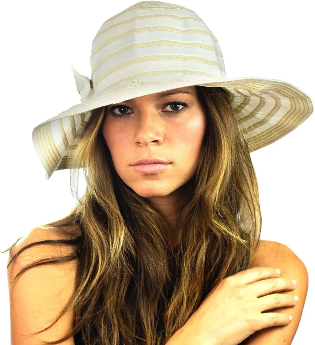 NYFASHION101 Women's Two Tone Weaved Removable Bow Floppy Brim Sun Hat