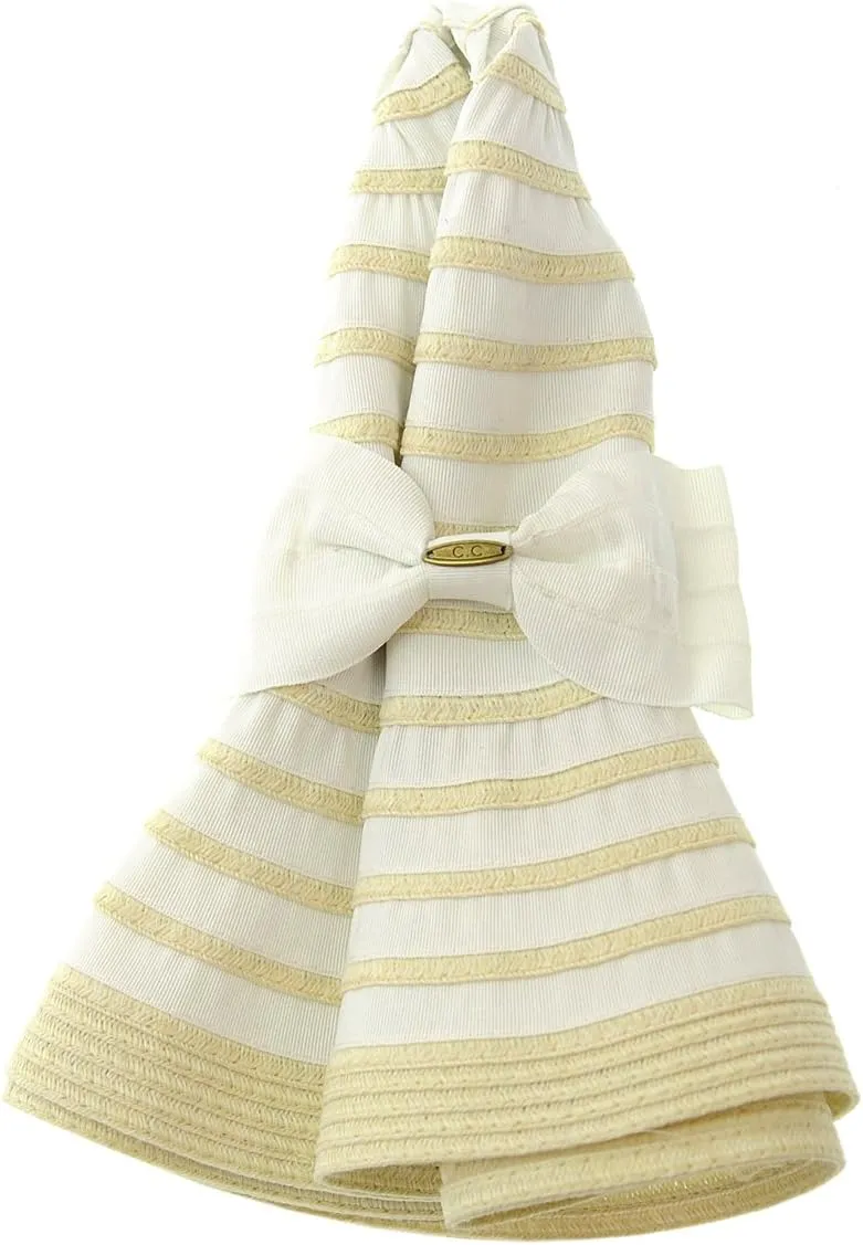 NYFASHION101 Women's Two Tone Weaved Removable Bow Floppy Brim Sun Hat