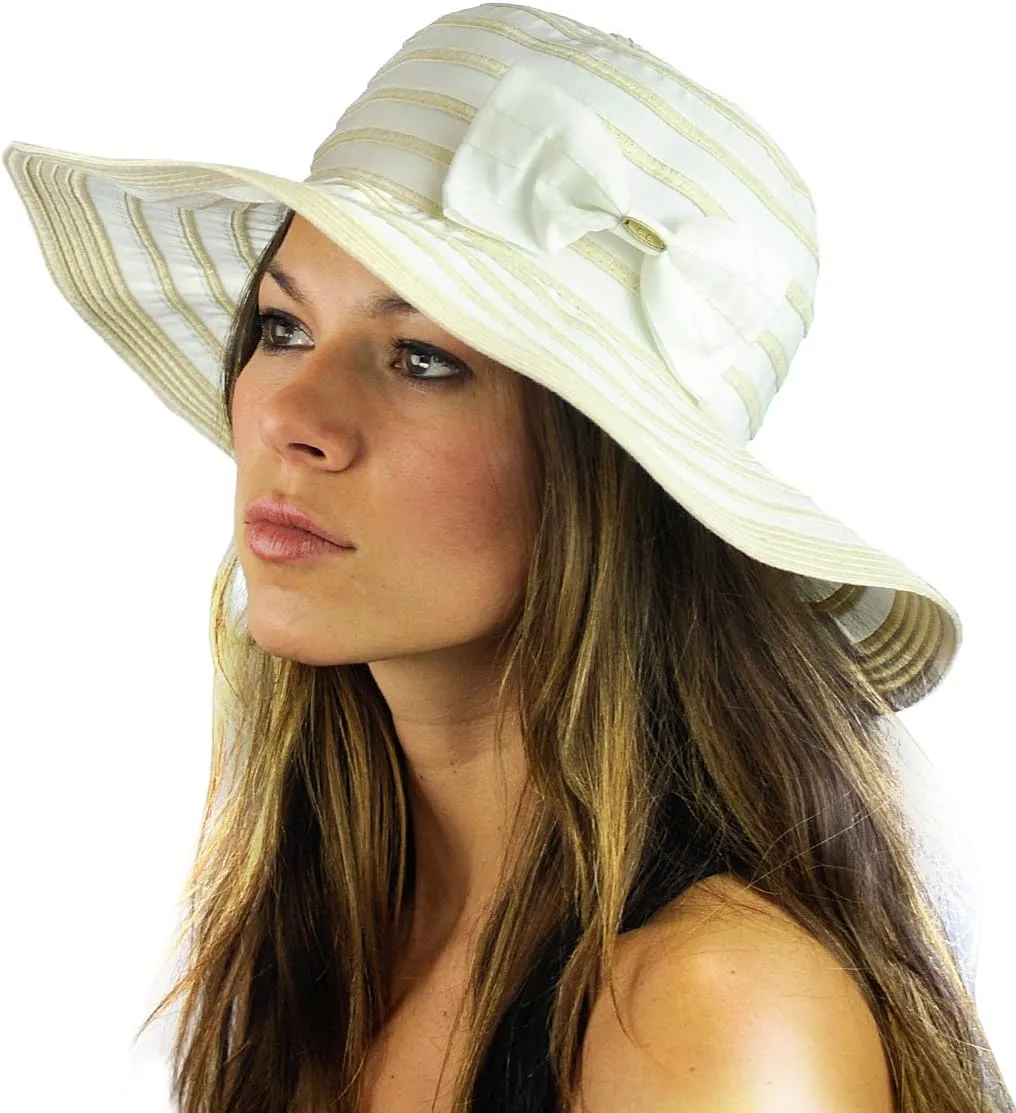 NYFASHION101 Women's Two Tone Weaved Removable Bow Floppy Brim Sun Hat