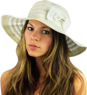 NYFASHION101 Women's Two Tone Weaved Removable Bow Floppy Brim Sun Hat