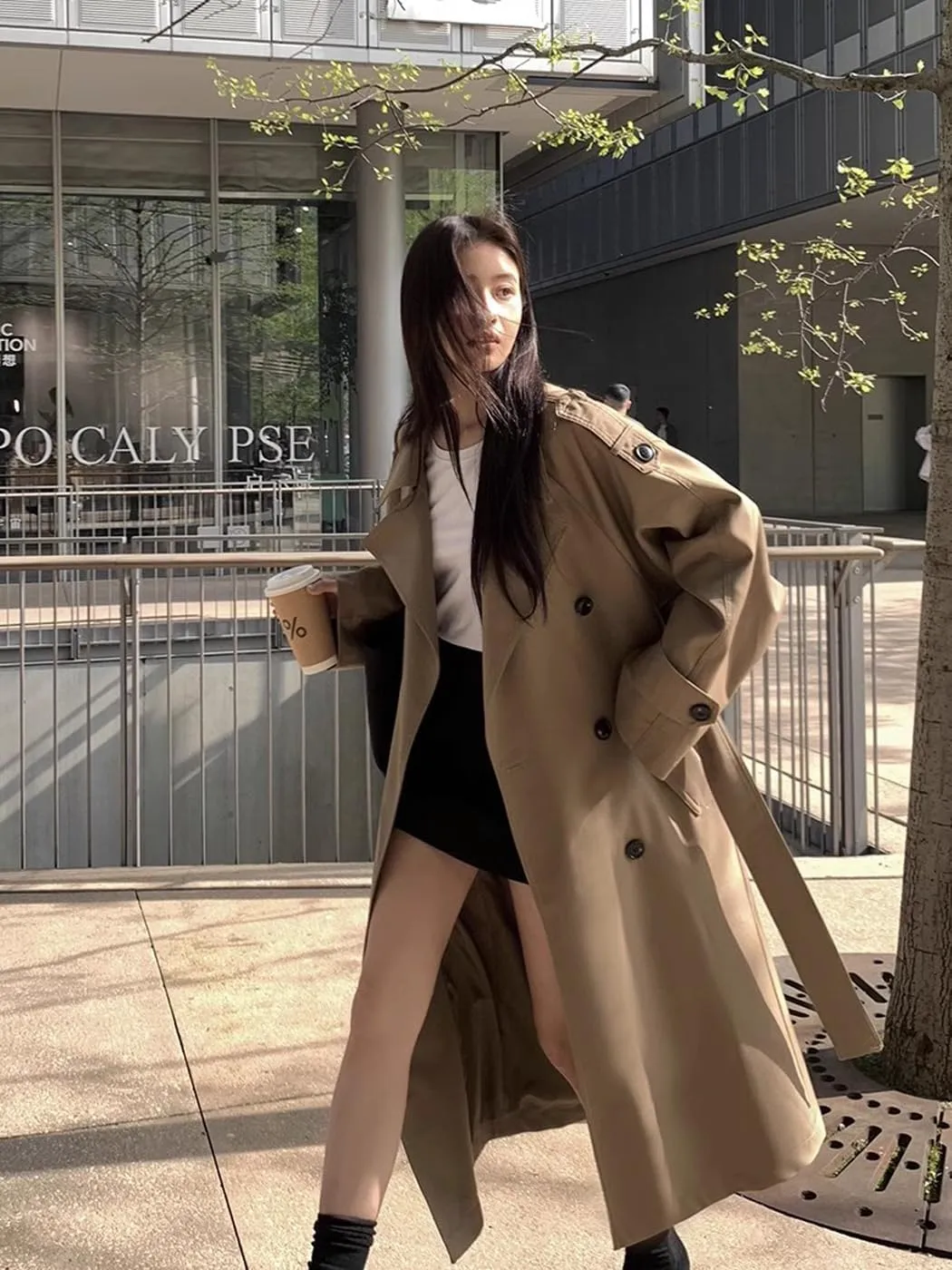 Oversized Long Women’s Trench Coats Double-Breasted Duster Coat Windbreaker Overcoat for Women Spring Fall Outerwear
