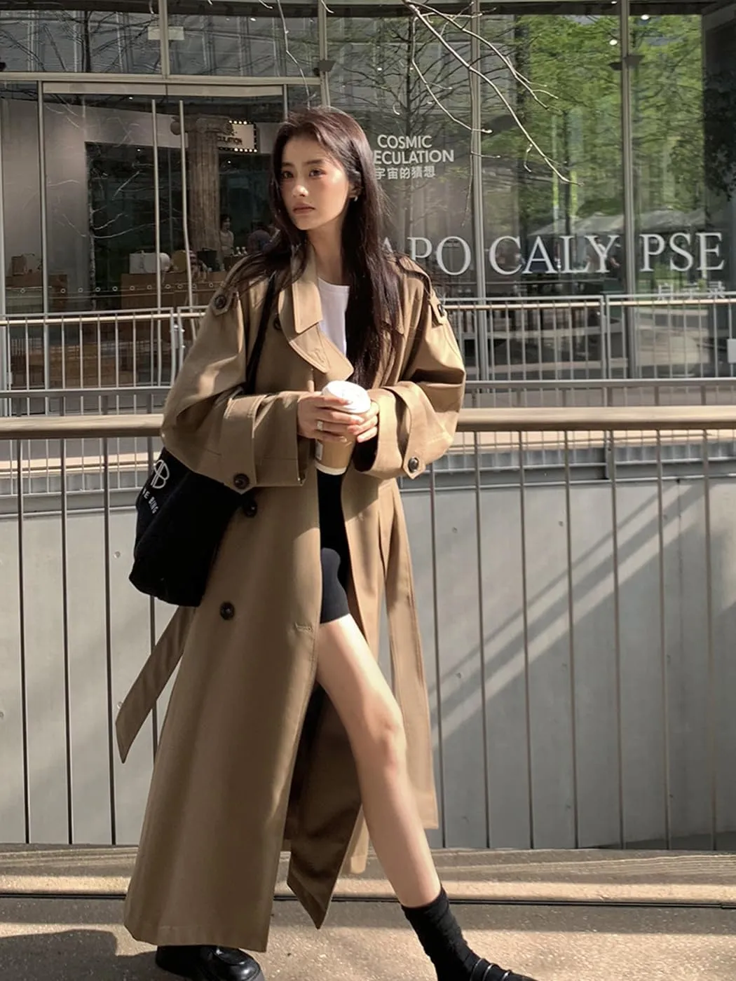 Oversized Long Women’s Trench Coats Double-Breasted Duster Coat Windbreaker Overcoat for Women Spring Fall Outerwear
