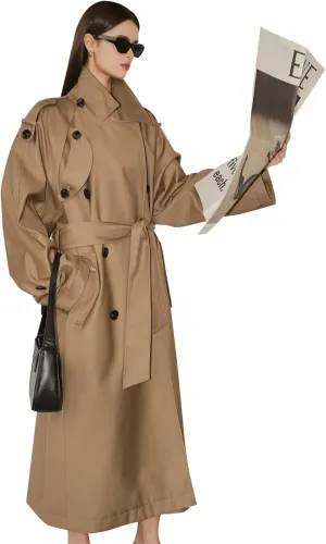 Oversized Long Women’s Trench Coats Double-Breasted Duster Coat Windbreaker Overcoat for Women Spring Fall Outerwear