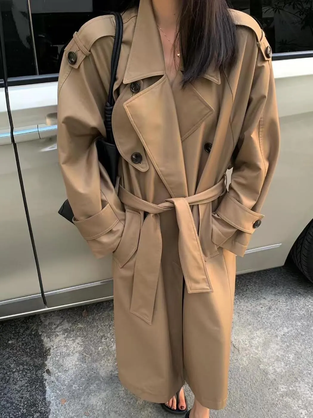 Oversized Long Women’s Trench Coats Double-Breasted Duster Coat Windbreaker Overcoat for Women Spring Fall Outerwear