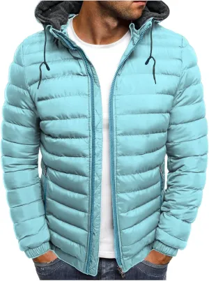 Packable Down Jacket Mens Lightweight Puffer Jacket Zip up Quilted Jacket Detachable Hoodie Jacket Warm Winter Coat