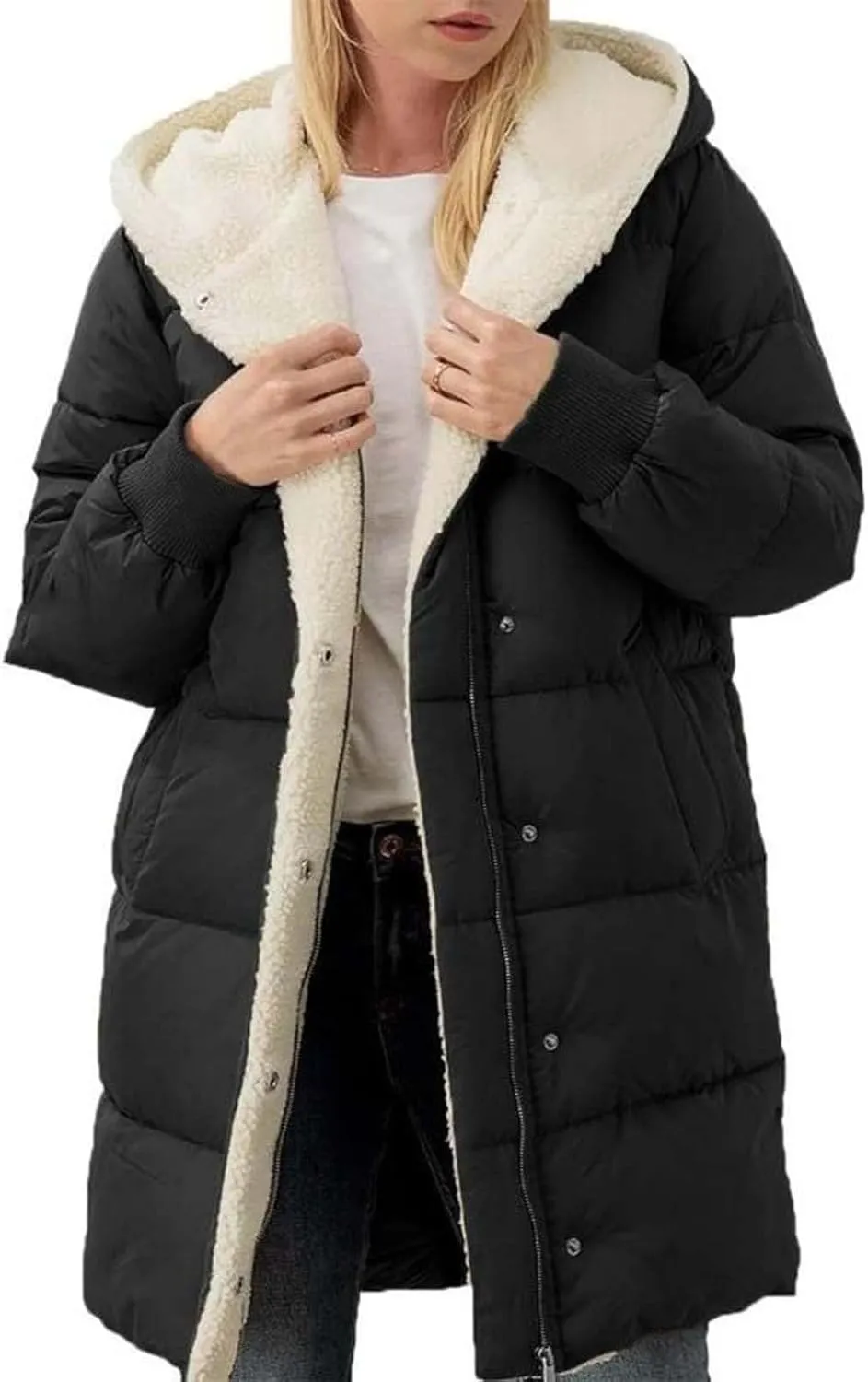 Parka Padded Long Outerwear Hooded Puffer Jacket Lightweight Winter Coat Loose Fit Winter Oversized Outfits Hooded