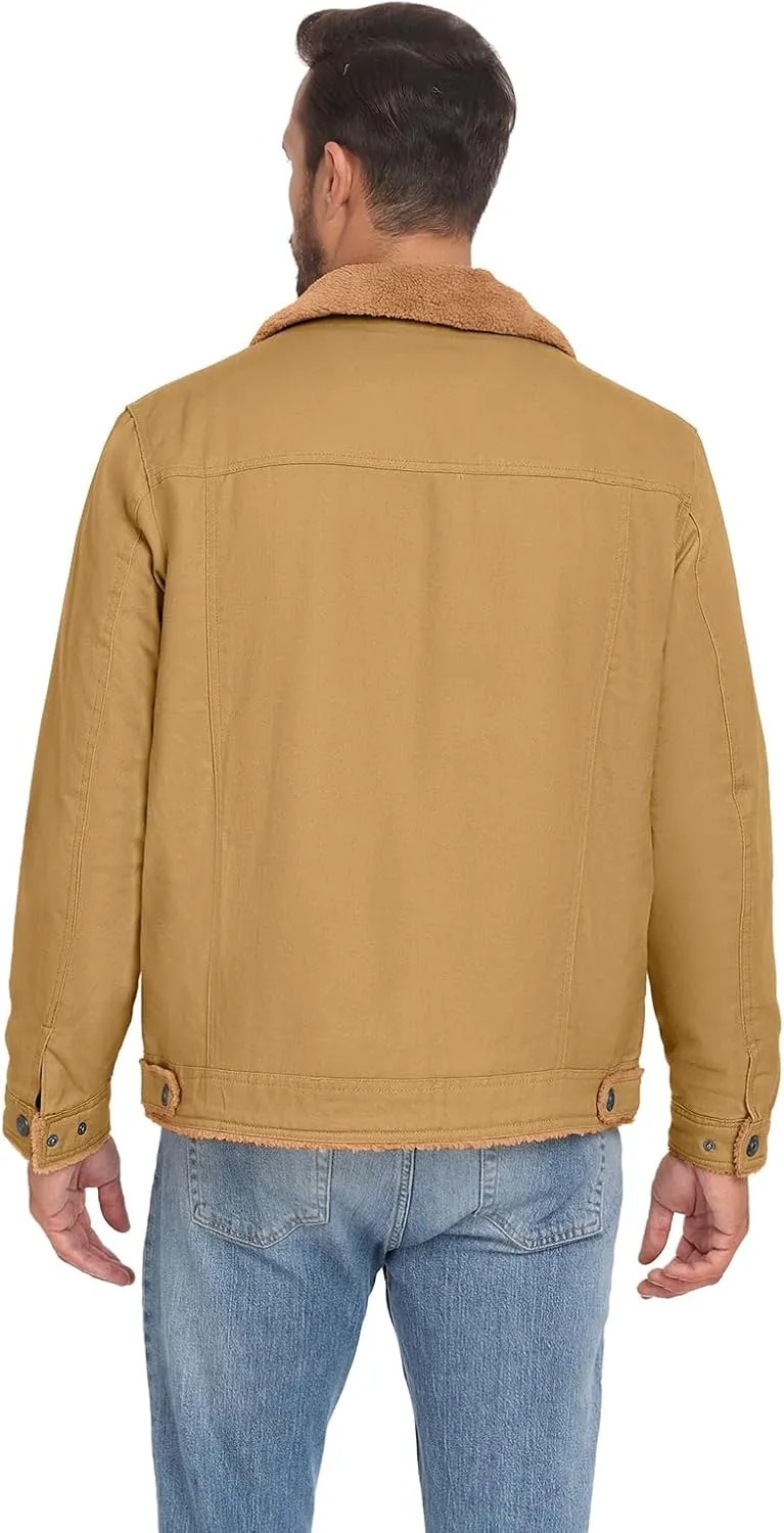 PEGENO Men's Cotton Cargo Jackets Winter Sherpa Lined Fleece Jackets Trucker Jacket