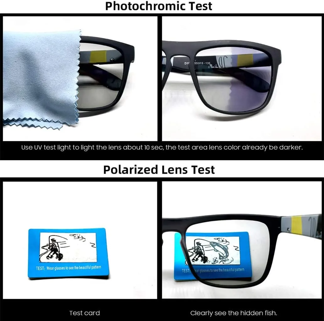 Photochromic Polarized Driving Sunglasses Men Square Matte Frame Eyewear Outdoor Sport Cycling UV Protection Glasses