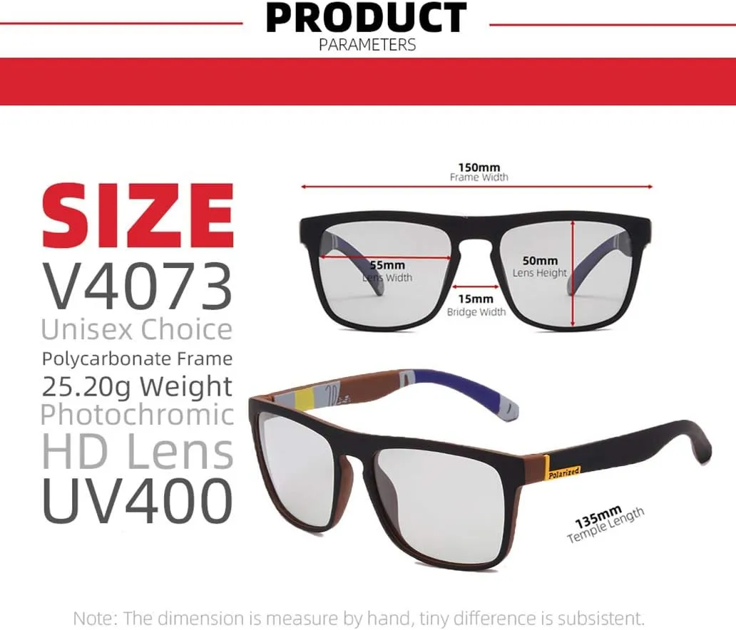 Photochromic Polarized Driving Sunglasses Men Square Matte Frame Eyewear Outdoor Sport Cycling UV Protection Glasses