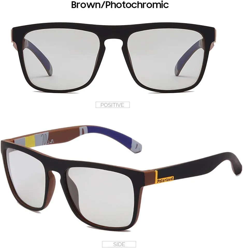 Photochromic Polarized Driving Sunglasses Men Square Matte Frame Eyewear Outdoor Sport Cycling UV Protection Glasses
