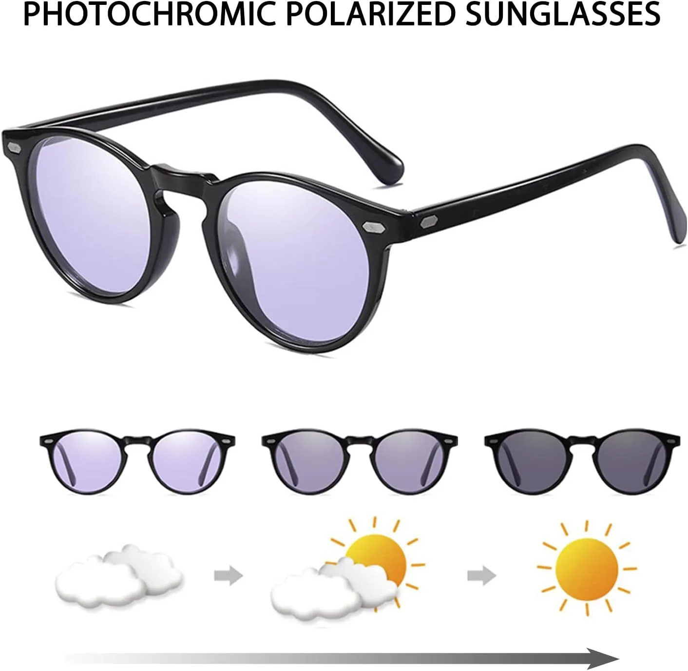 Photochromic Polarized Sunglasses For Men Women UV Protection Round Clear Driving Glasses Anti Glare Eyewear Glasses