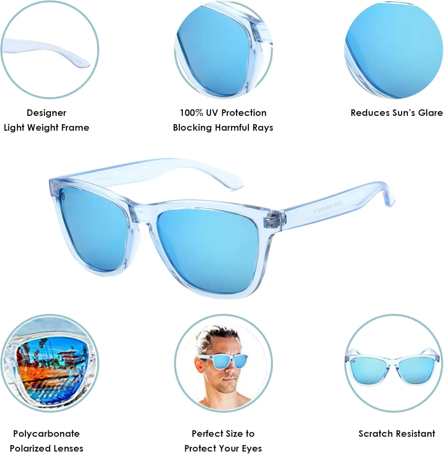 Polarized Lightweight Sunglasses for Men and Women -Unisex Sunnies for Fishing Beach Running Sports and Outdoors