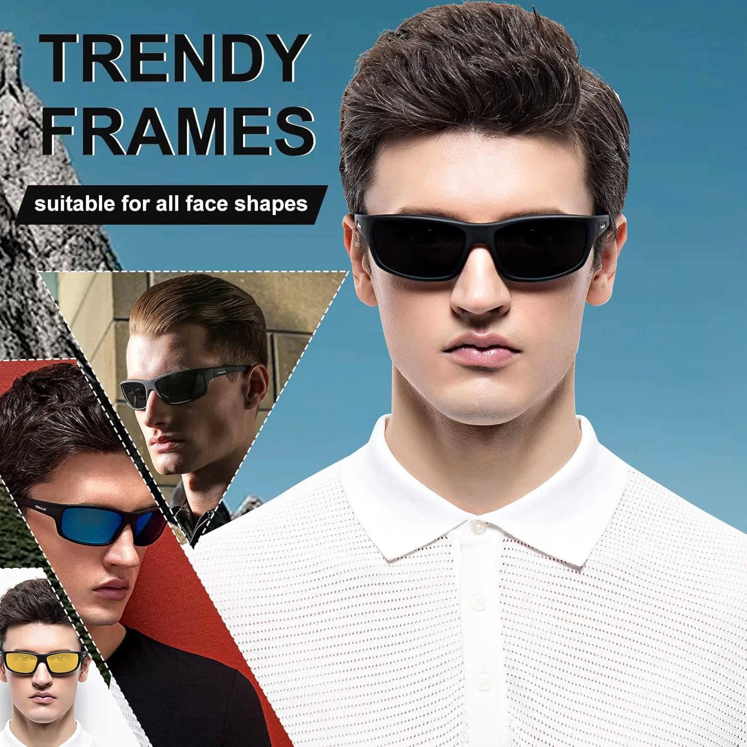 Polarized Sport Sunglasses for Men Matte Finish Sun glasses Mirror Lens UV Blocking