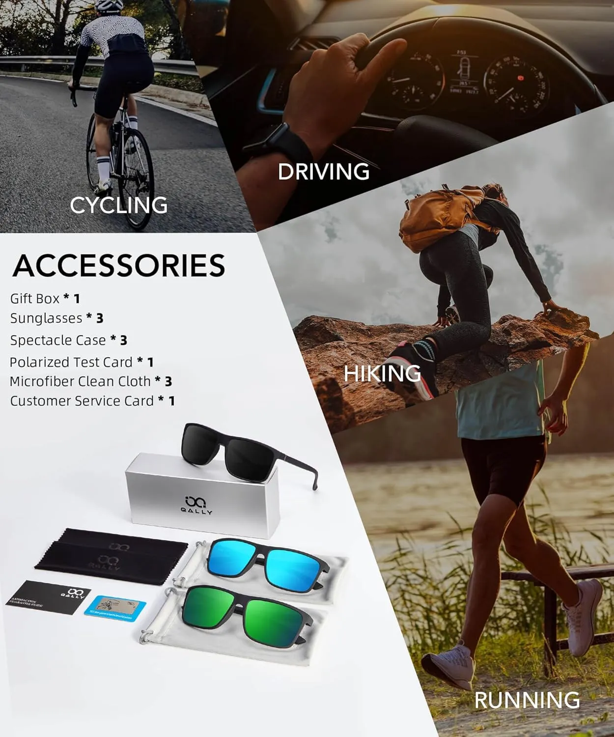 Polarized Sunglasses for Men Rectangular Frame Men's Polarized Sunglasses Sports Sunglasses with UV400 Protection