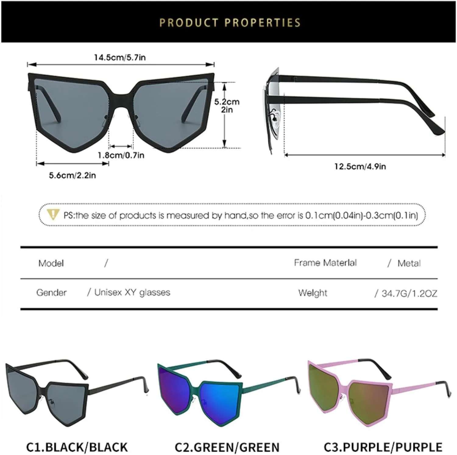 Polygon Metal Frame Shield Sunglasses Women Men Luxury Irregular Vintage Cat Eye Trendy Outdoor Uv400