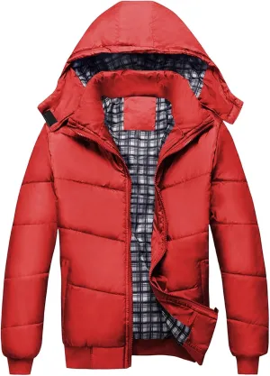 Puffer Jacket Men Lightweight Hooded Down Jacket Windproof Insulated Jacket Warm Ski Coat Padded Winter Jacket