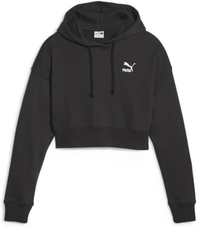 PUMA Womens Classics Cropped Drawstring Hoodie Casual Outerwear Casual Breathable - Black - Size XXXL