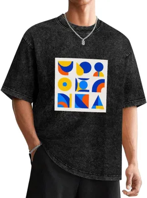 QIVICIMA Mens Washed Vintage Oversized T Shirt Short Sleeve Printed Drop Shoulder Tee Casual Baggy Cotton Tops