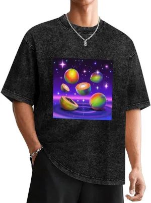 QIVICIMA Mens Washed Vintage Oversized T Shirt Short Sleeve Printed Drop Shoulder Tee Casual Baggy Cotton Tops