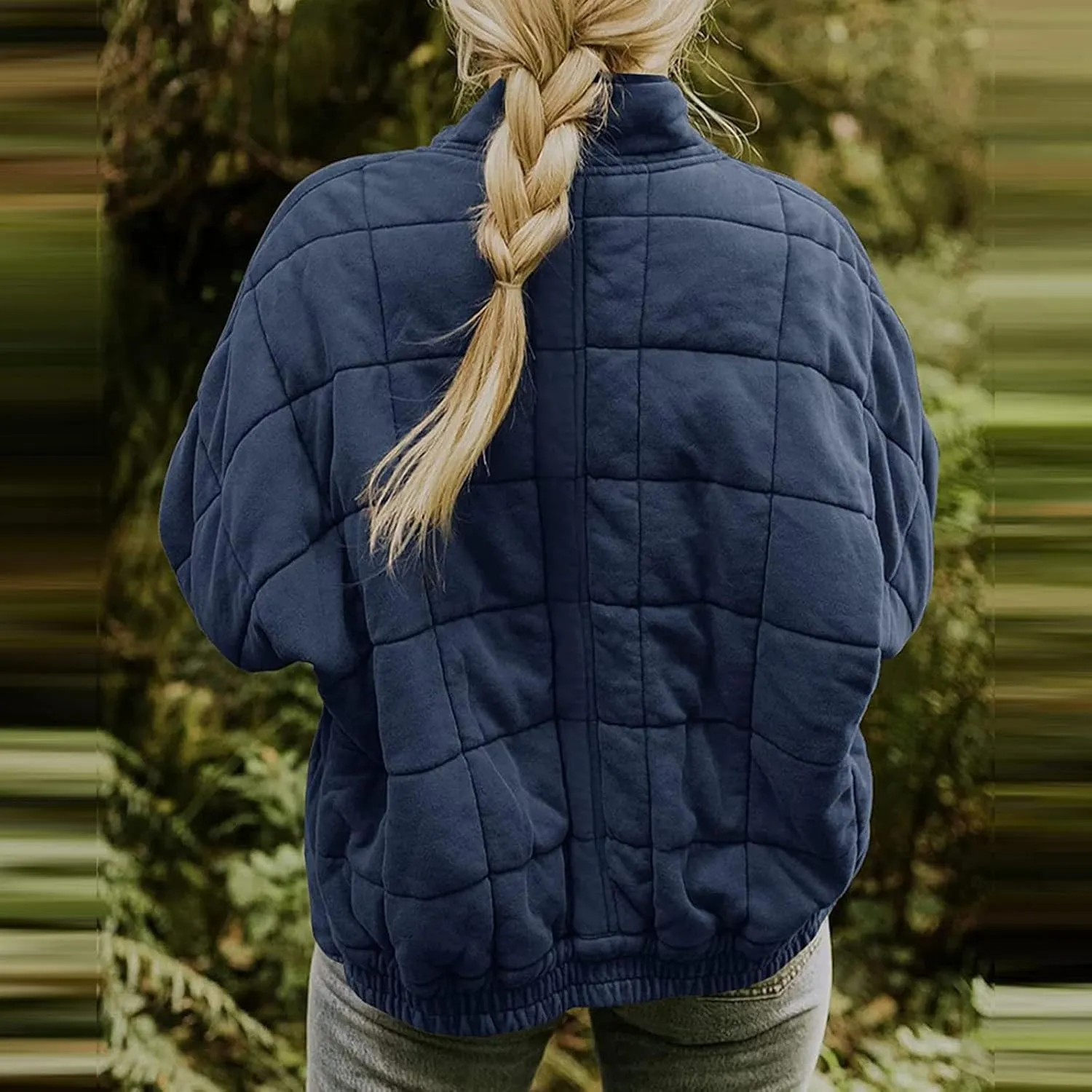 Quilted Jackets for Women Long Sleeve Zip Up Jacket Coat Loose Fit Puffer Jackets Winter Warm Outwear with Pockets