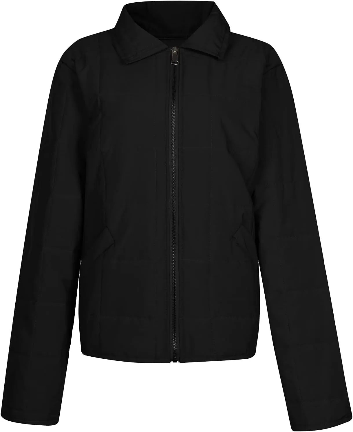 Quilted Jackets for Women Long Sleeve Zip Up Jacket Coat Loose Fit Puffer Jackets Winter Warm Outwear with Pockets