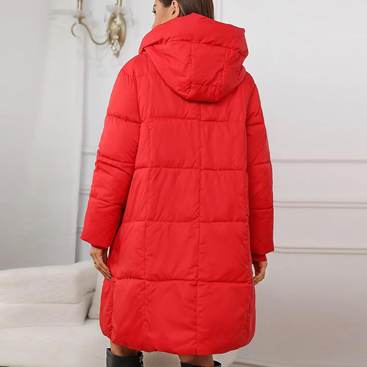 Quilted Jackets for Women Winter Thicken Puffer Coats Warm Down Jackets Zip Up Hood Outwear Casual Puffer Jacket
