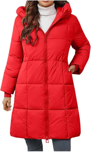 Quilted Jackets for Women Winter Thicken Puffer Coats Warm Down Jackets Zip Up Hood Outwear Casual Puffer Jacket