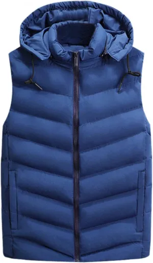 QWENTMTNTY Mens Outerwear Puffer Vests Casual Sleeveless Windbreakers Jackets Removable Hood Big Tall Cotton Quilted Jackets