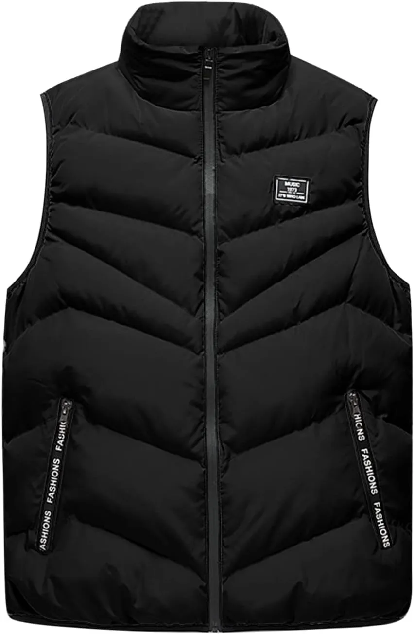 QWENTMTNTY Mens Outerwear Puffer Vests Casual Sleeveless Windbreakers Jackets Removable Hood Big Tall Cotton Quilted Jackets
